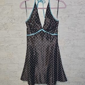 NWT Vintage Jessica McClintock    For Gunne Sax Dress Halter Brown Aqua Size 7 8